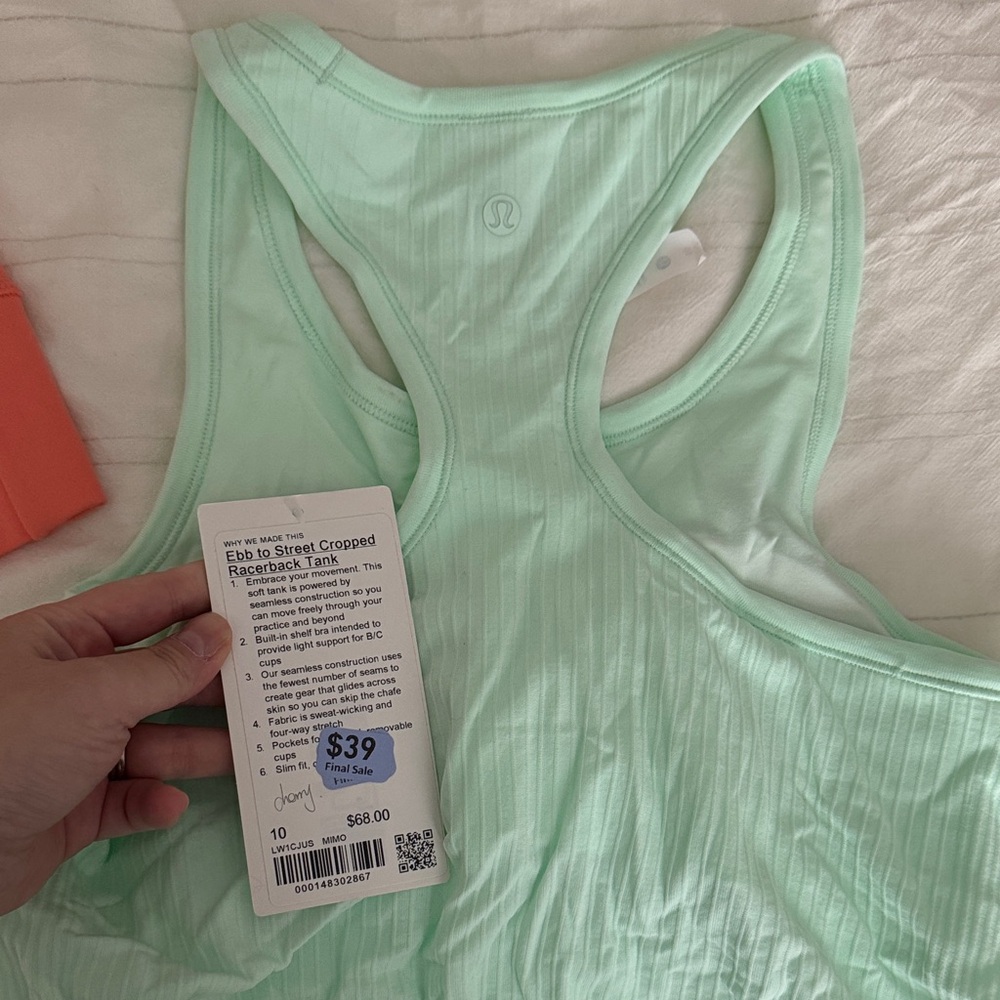 Lululemon ebb to street sports bra Mint Green Racerback Tank